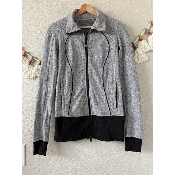 Lululemon Nice Asana Jacket Herringbone Black Gray Luon Yoga Outdoor Active 4 - Picture 1 of 10